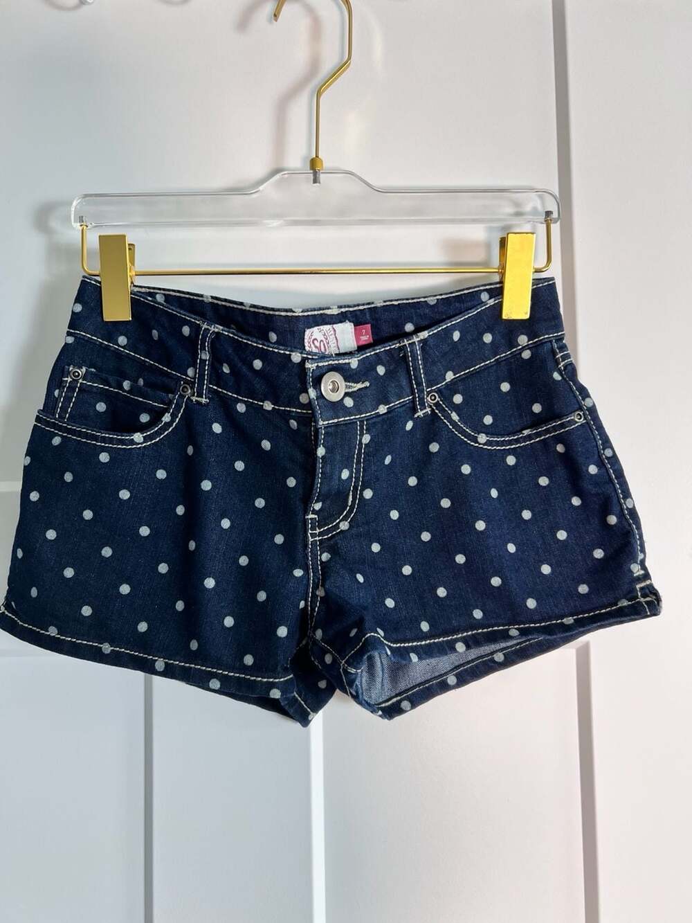 SO Heritage Dark Wash Polka Dot Denim Shorts size 7